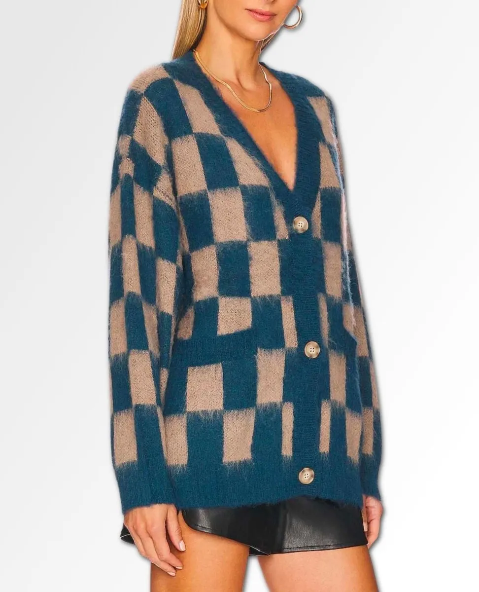 Midnight Tide Plaid Oversized Cardigan