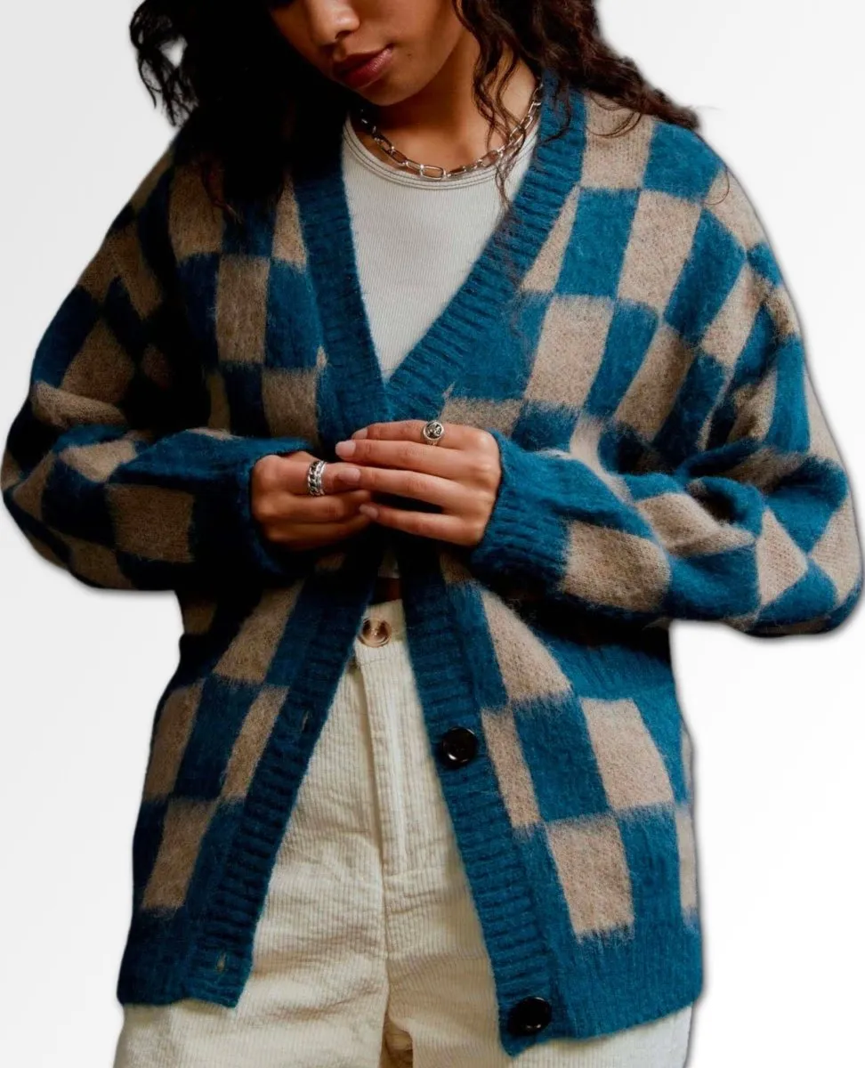 Midnight Tide Plaid Oversized Cardigan