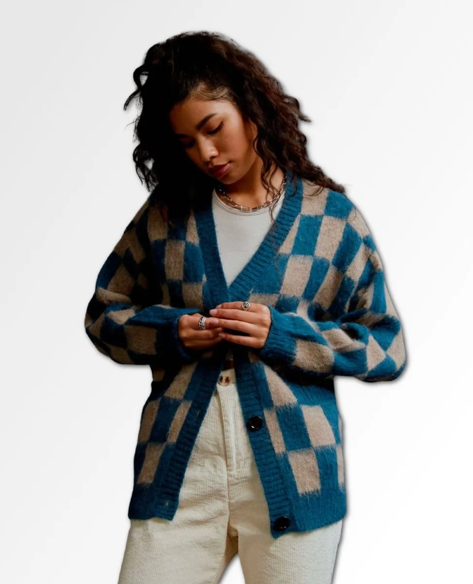 Midnight Tide Plaid Oversized Cardigan