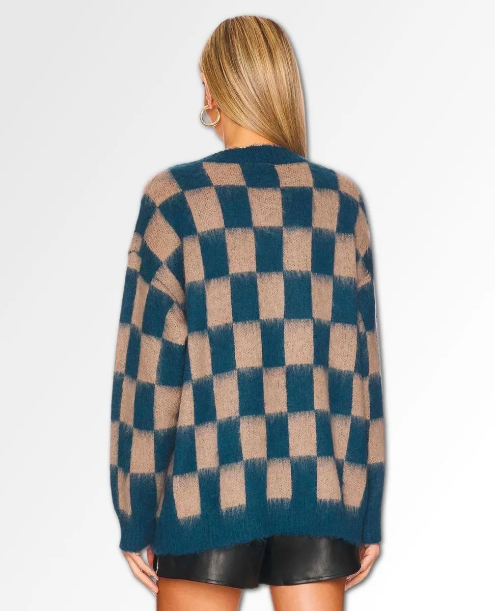 Midnight Tide Plaid Oversized Cardigan