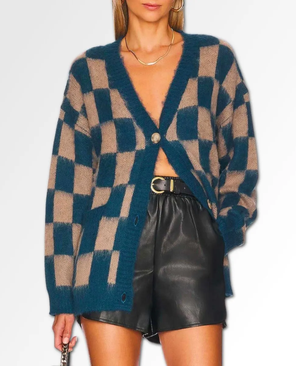 Midnight Tide Plaid Oversized Cardigan