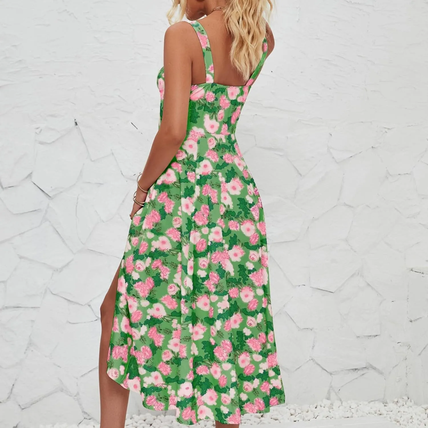 Milkmaid Dress Women 2025 Summer Elegant Square Neck Sleeveless Floral Corset Dress Boho Flowy Slit A Line Sundresses