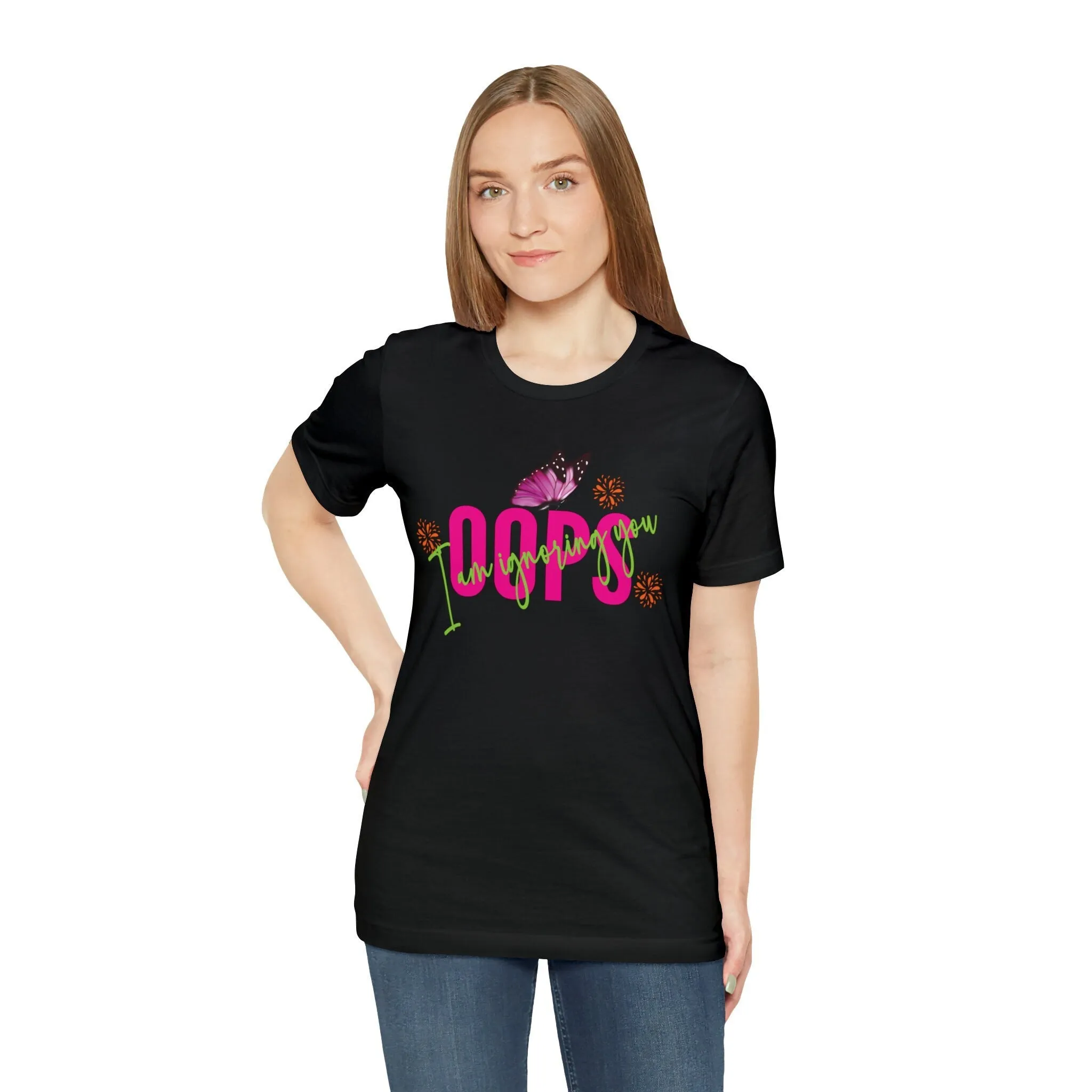 Oops Black T-Shirt | Colorful Funny Tshirt | Sorry Graphics T Shirts Apparel | Lose tee | Sympathy Card Short Sleeve Tee