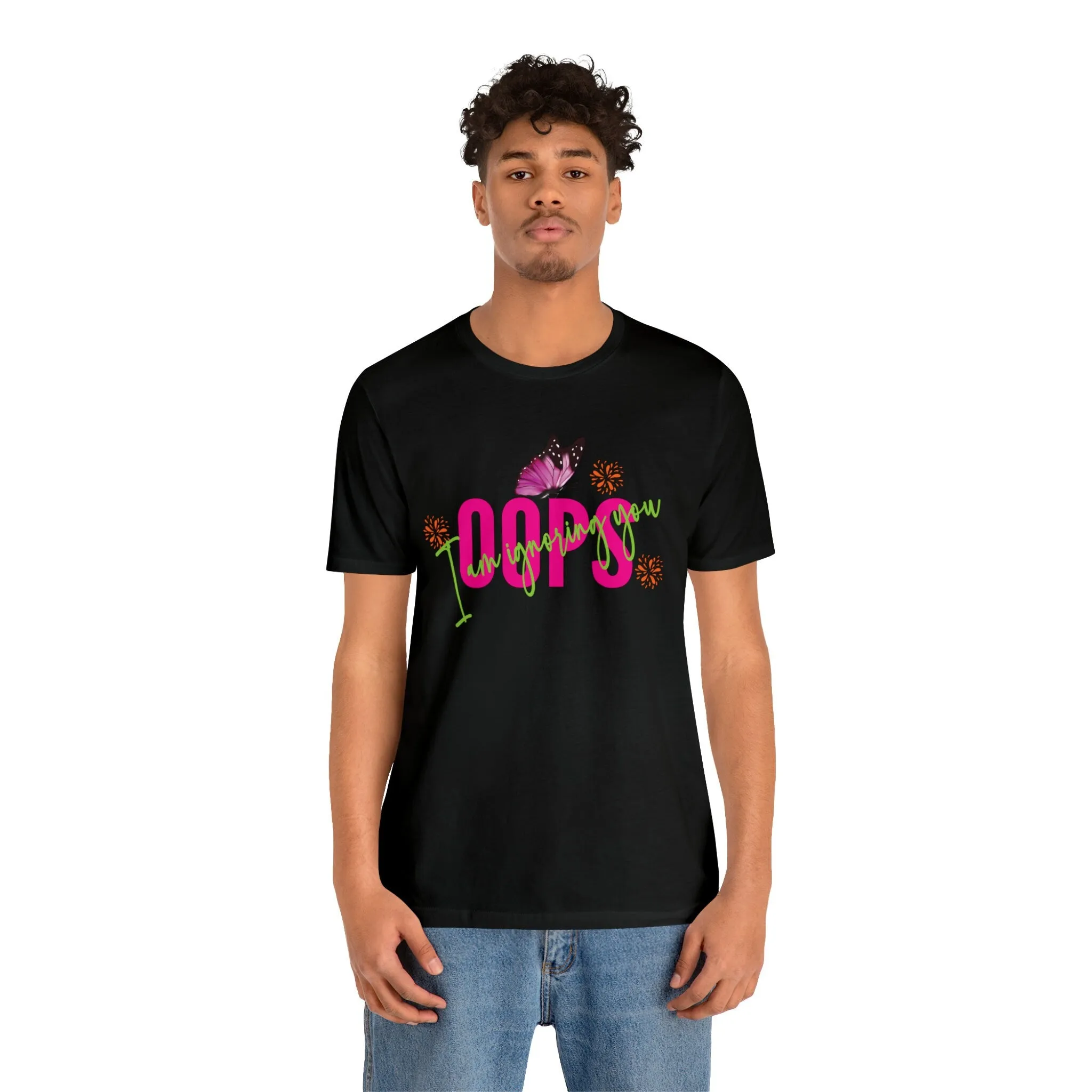 Oops Black T-Shirt | Colorful Funny Tshirt | Sorry Graphics T Shirts Apparel | Lose tee | Sympathy Card Short Sleeve Tee
