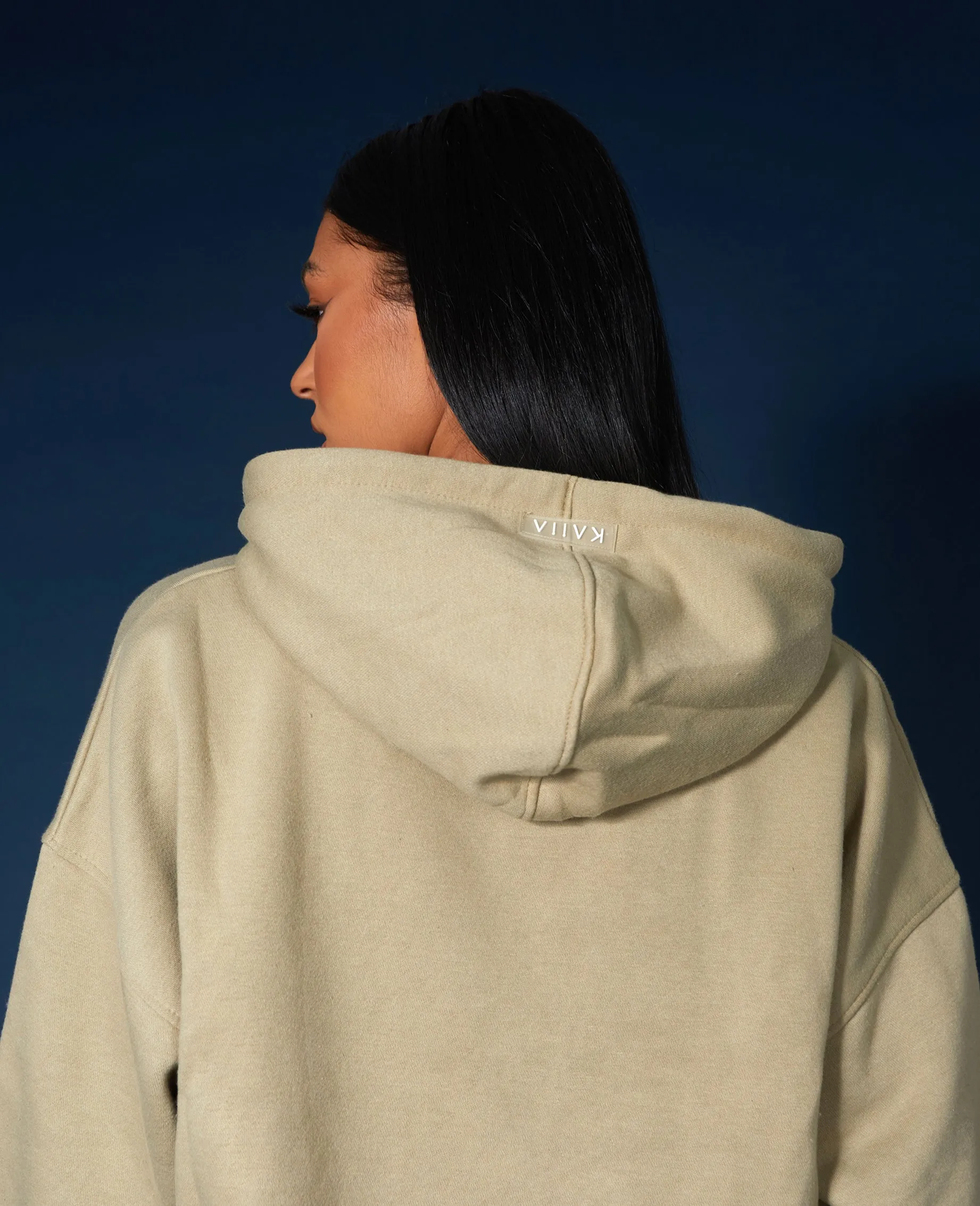 Oversized Cropped Light Khaki Sweat Hoodie