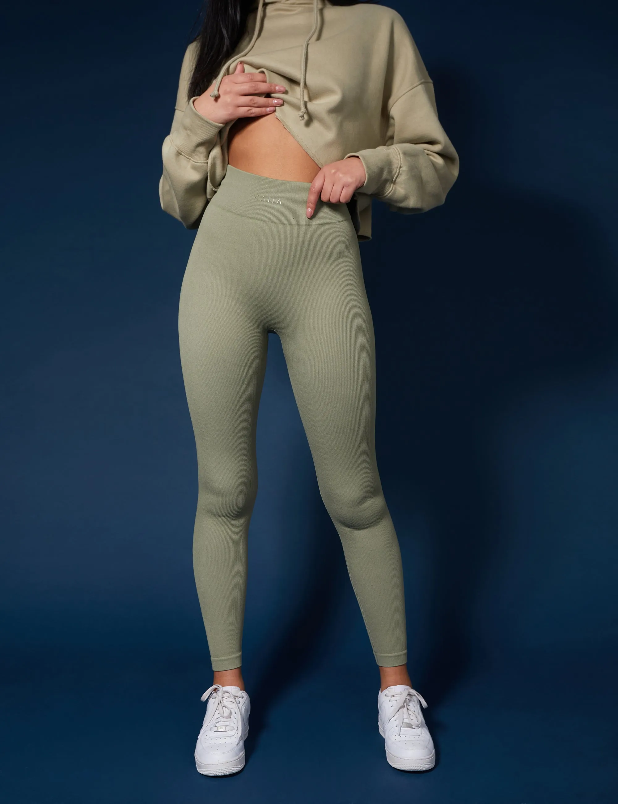 Oversized Cropped Light Khaki Sweat Hoodie