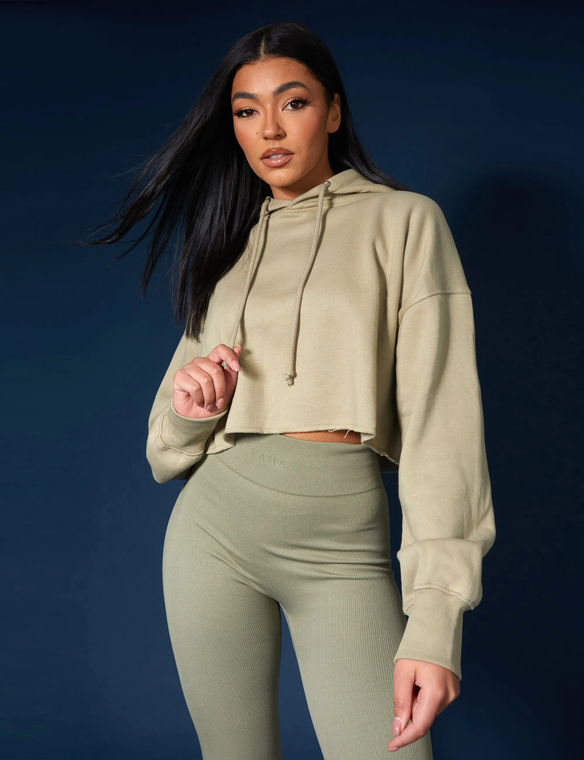 Oversized Cropped Light Khaki Sweat Hoodie