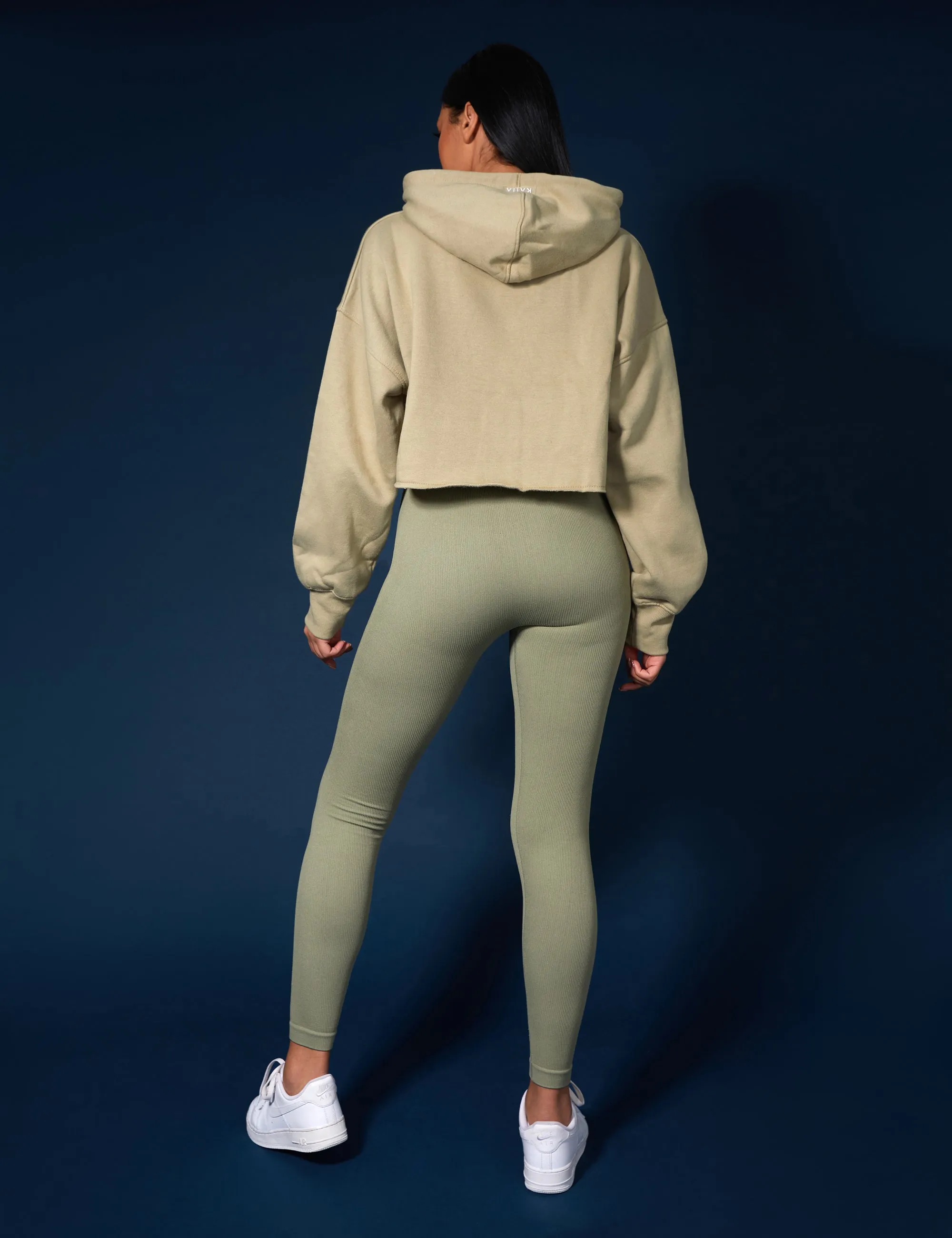 Oversized Cropped Light Khaki Sweat Hoodie