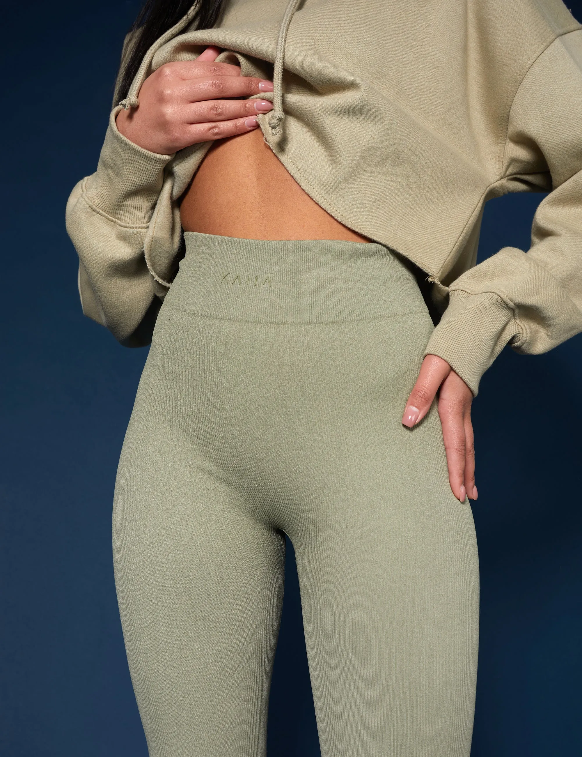Oversized Cropped Light Khaki Sweat Hoodie