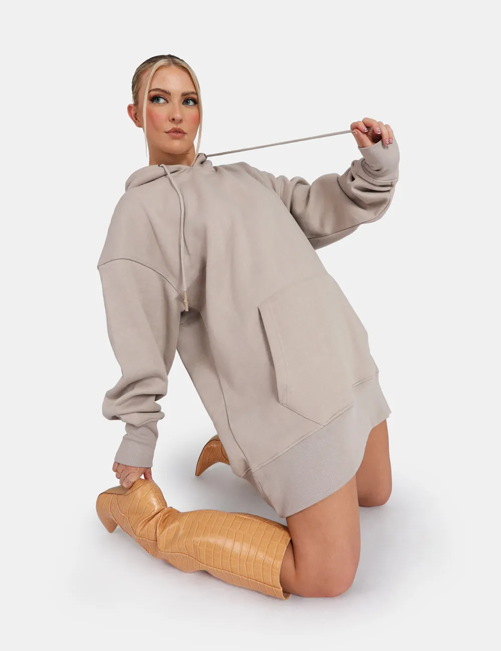 Oversized Sweat Hoodie Dress Ash