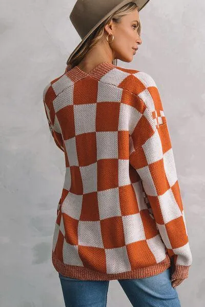 Popular Classic Checkered Knit Cardigan