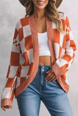 Popular Classic Checkered Knit Cardigan