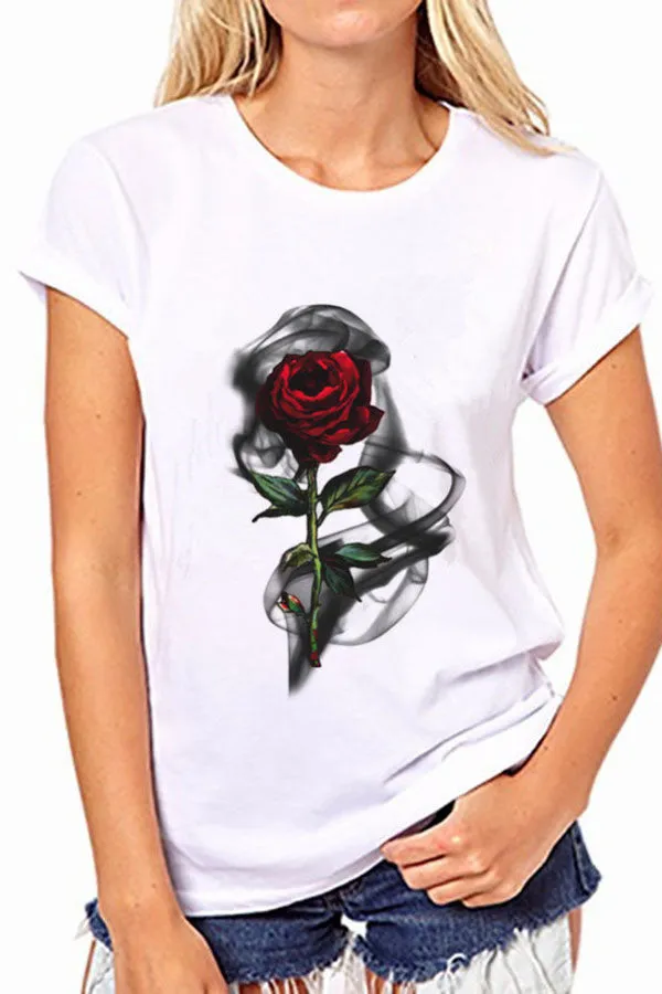 Print Flower Scoop Short Sleeves Regular T-shirt