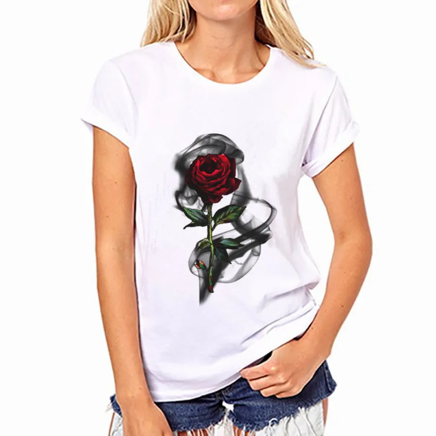 Print Flower Scoop Short Sleeves Regular T-shirt