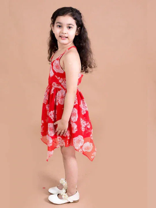 Red Floral Printed Chiffon Dress