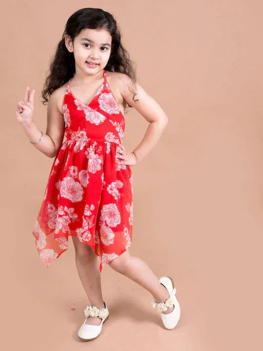 Red Floral Printed Chiffon Dress
