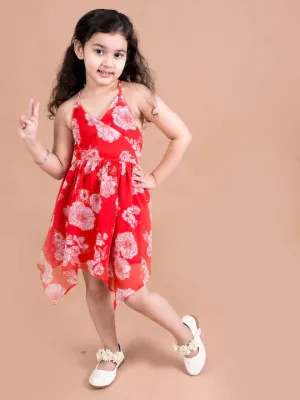 Red Floral Printed Chiffon Dress