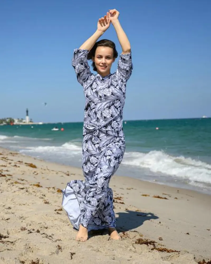 S23-LSR-BL Black Leaf Ruffle Swim Skirt