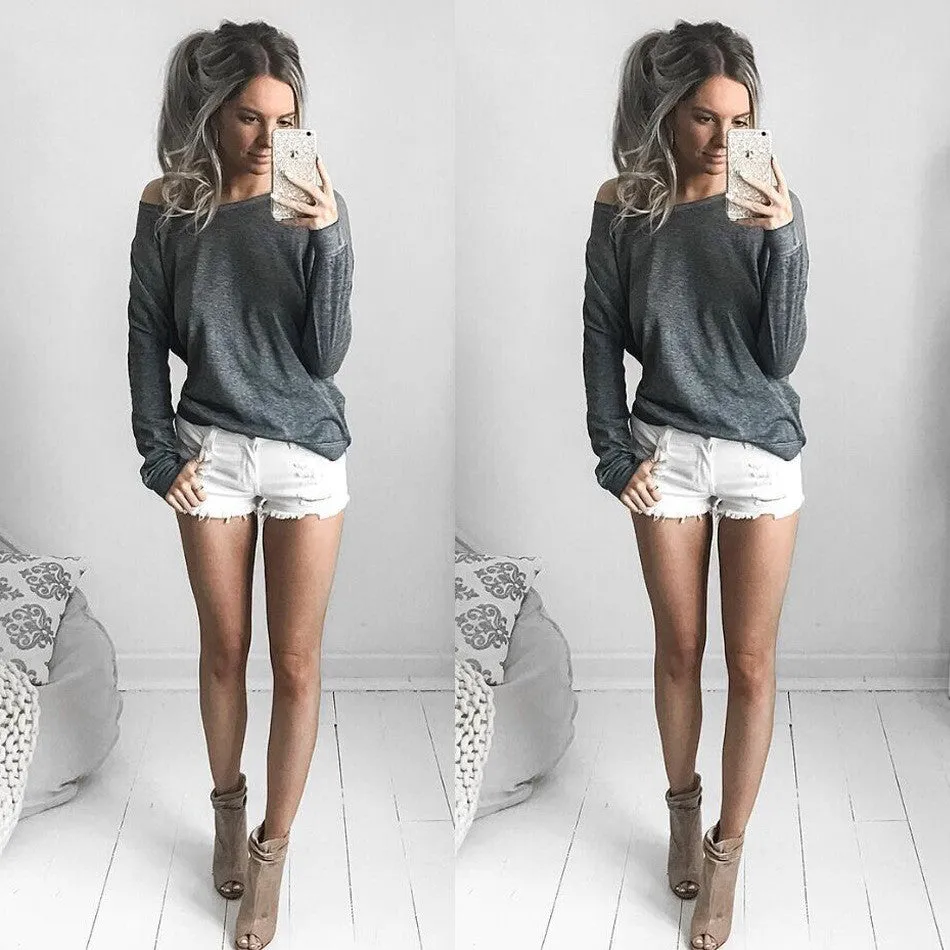 Scoop Pure Color Long Sleeves Loose T-shirt