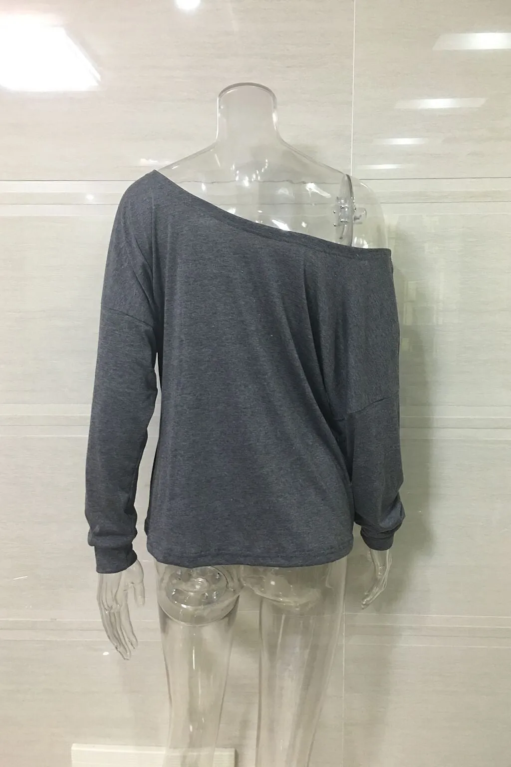 Scoop Pure Color Long Sleeves Loose T-shirt