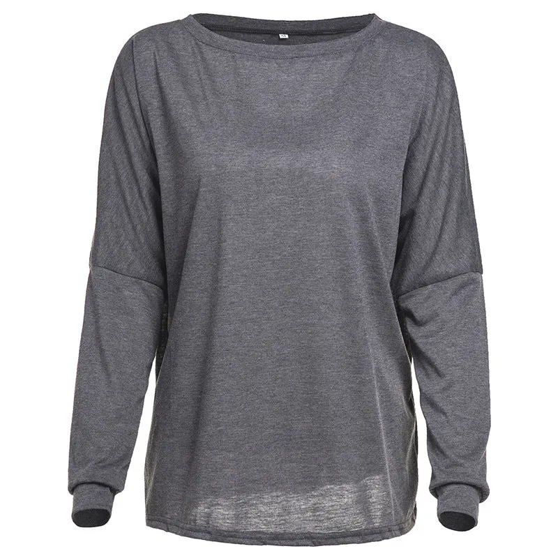Scoop Pure Color Long Sleeves Loose T-shirt