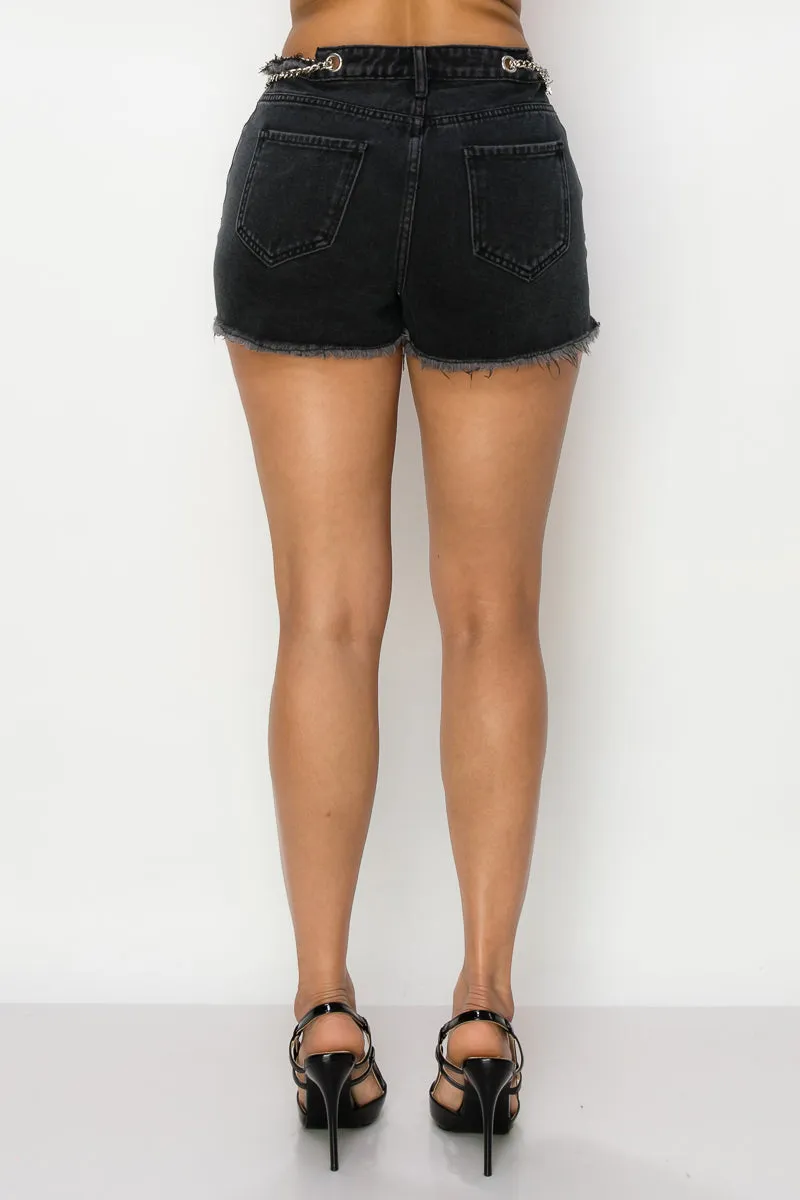 Side Chain Detailed Denim Shorts - Ships from The US