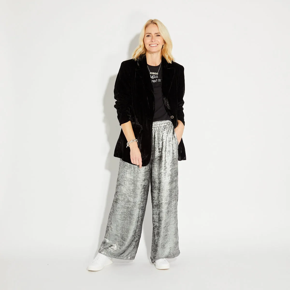 Silver Wide-Leg Trousers