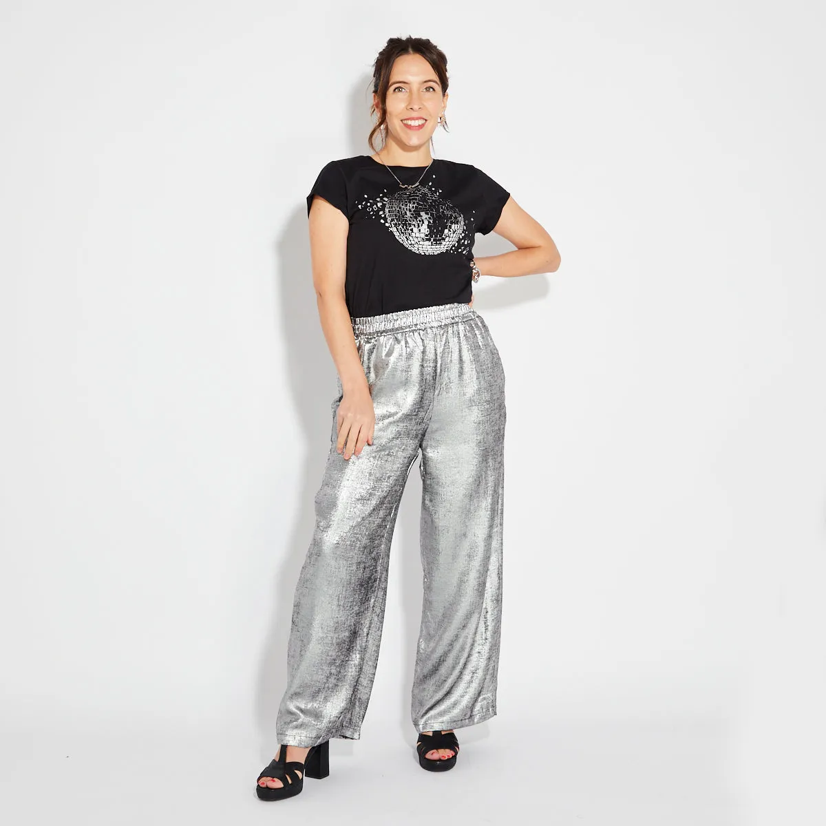 Silver Wide-Leg Trousers