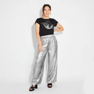 Silver Wide-Leg Trousers