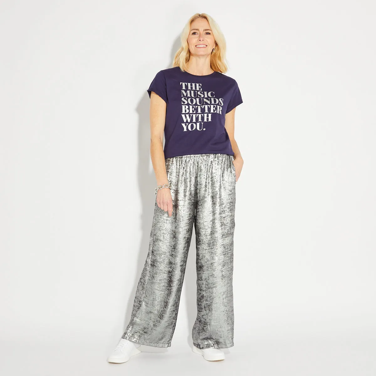 Silver Wide-Leg Trousers