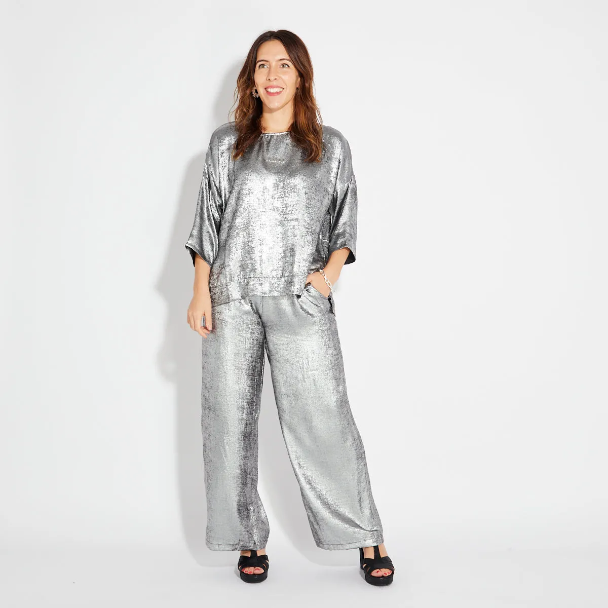 Silver Wide-Leg Trousers