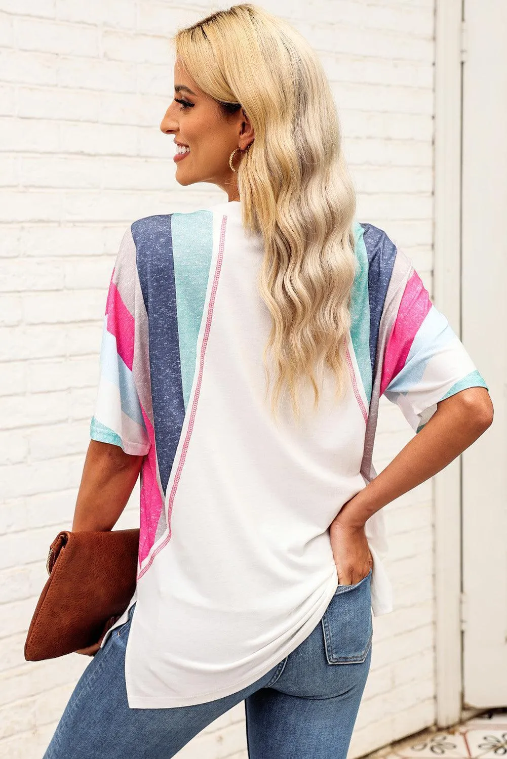 Slay The Day Rainbow Stripe V Neck Tee
