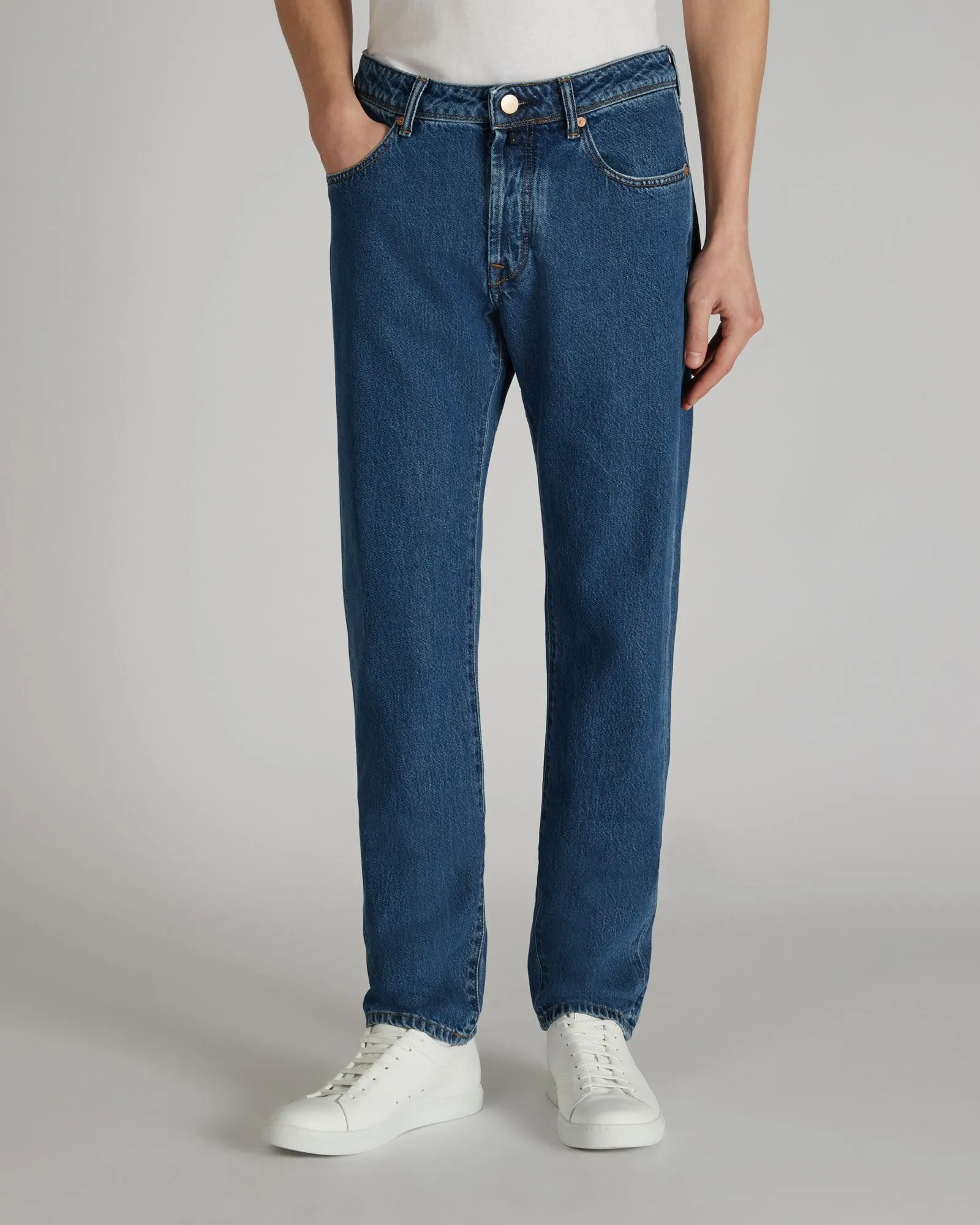 Slim-fit cotton denim five-pocket trouser