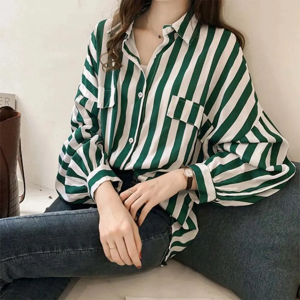 Striped Long Sleeve Women's Blouse: Casual Office Elegance