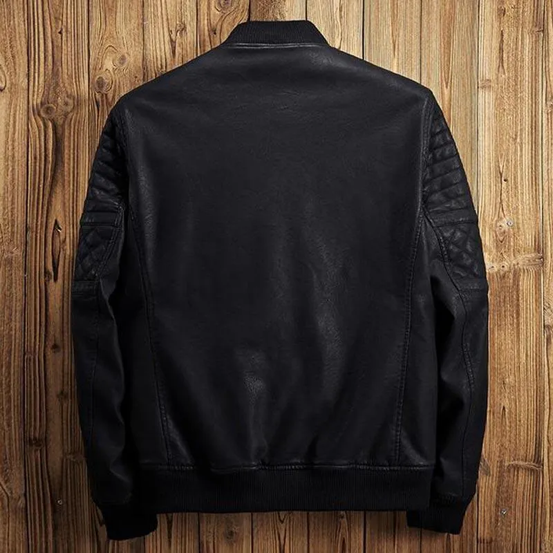 Stylish Men's Jacket PU Leather Jacket Black