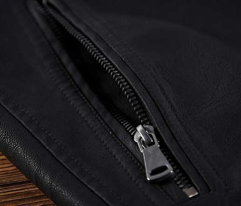 Stylish Men's Jacket PU Leather Jacket Black