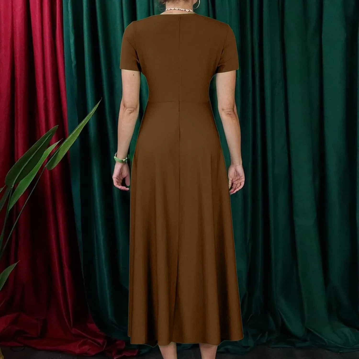 Summer Dresses for Women 2025 Plus Size Short Sleeve Midi Solid Tie High Waist Casual Dresses