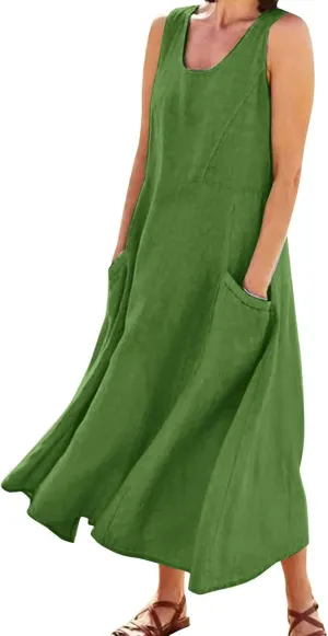 Summer Dresses for Women 2025 Women's Summer Casual Sleeveless Long Maxi Beach Dress Vestido De Lino Loose Cotton