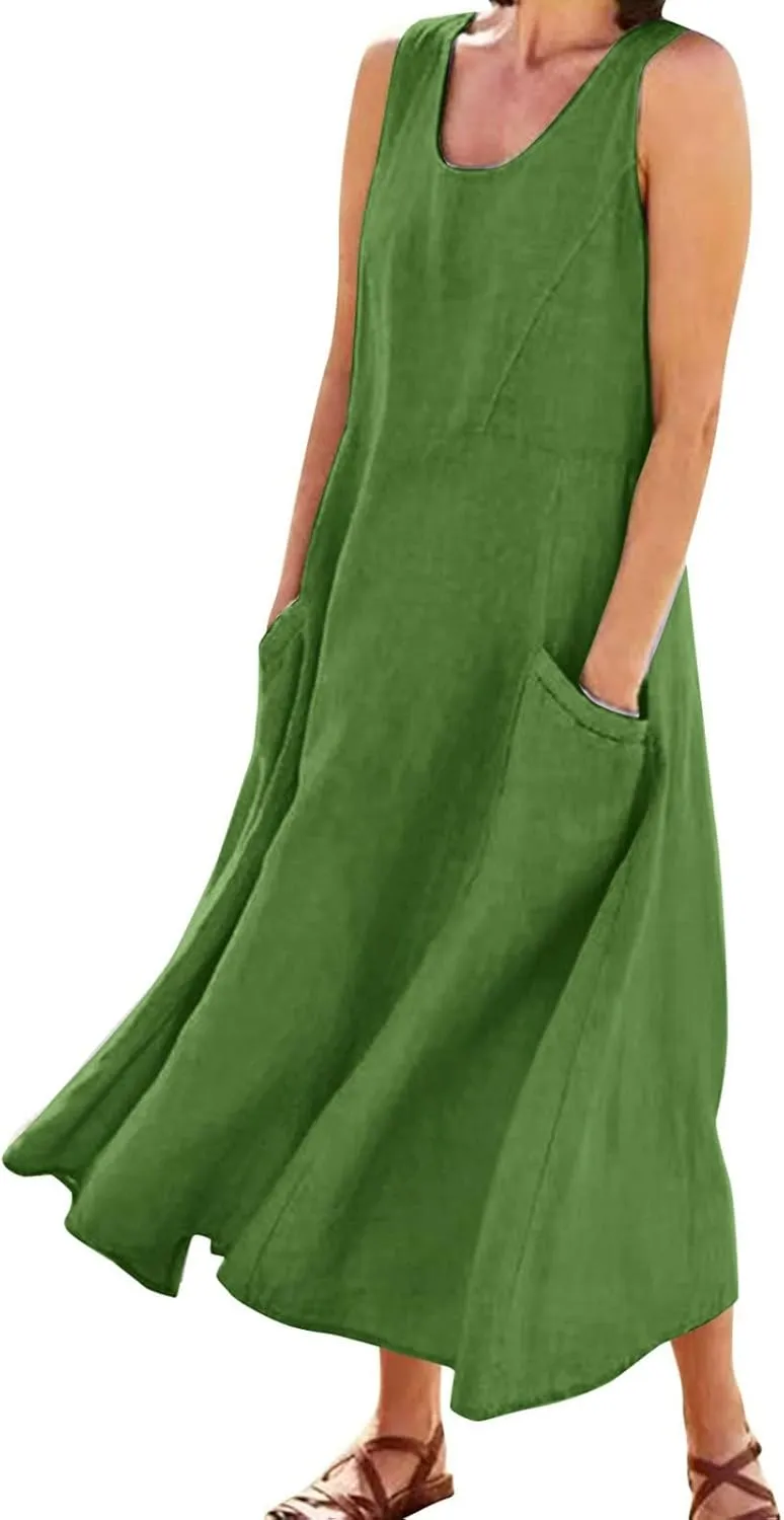 Summer Dresses for Women 2025 Women's Summer Casual Sleeveless Long Maxi Beach Dress Vestido De Lino Loose Cotton