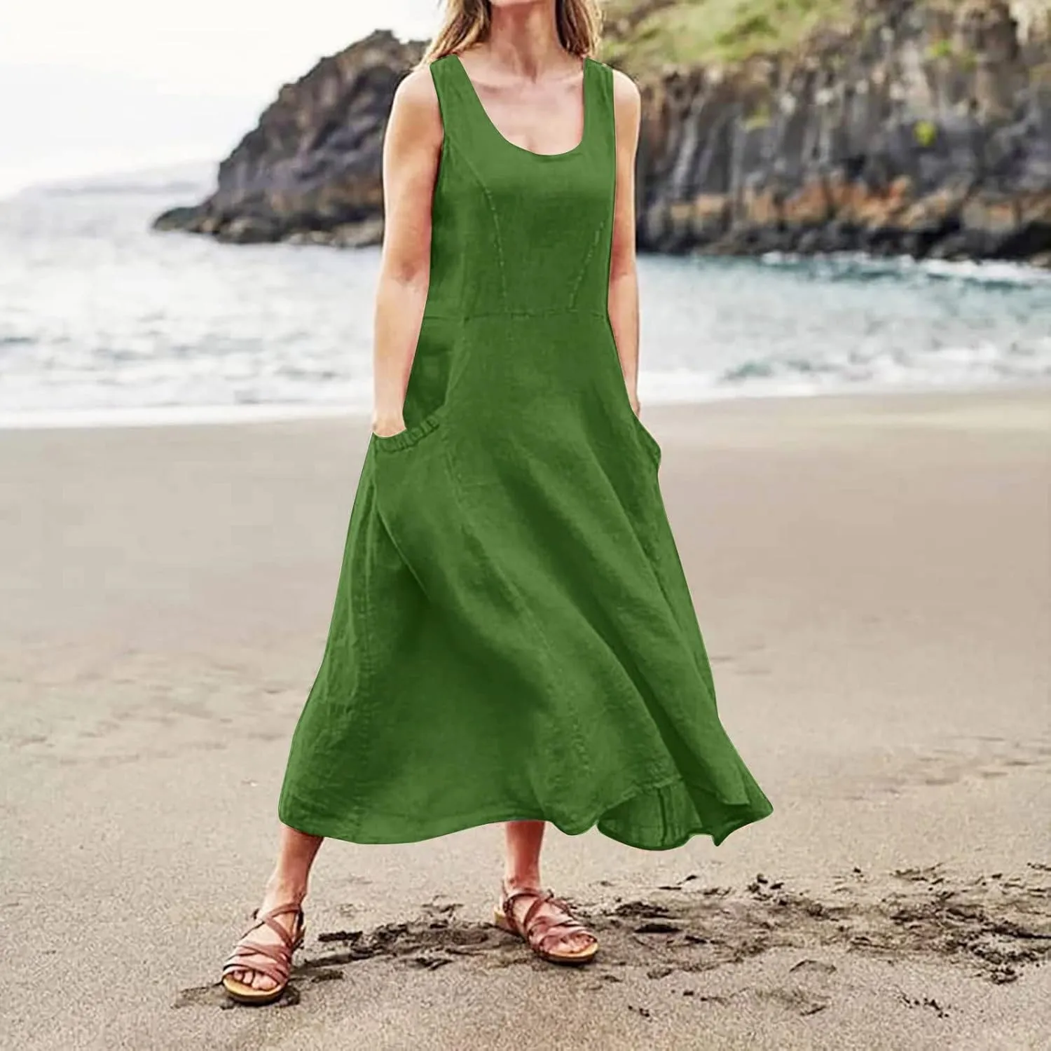 Summer Dresses for Women 2025 Women's Summer Casual Sleeveless Long Maxi Beach Dress Vestido De Lino Loose Cotton