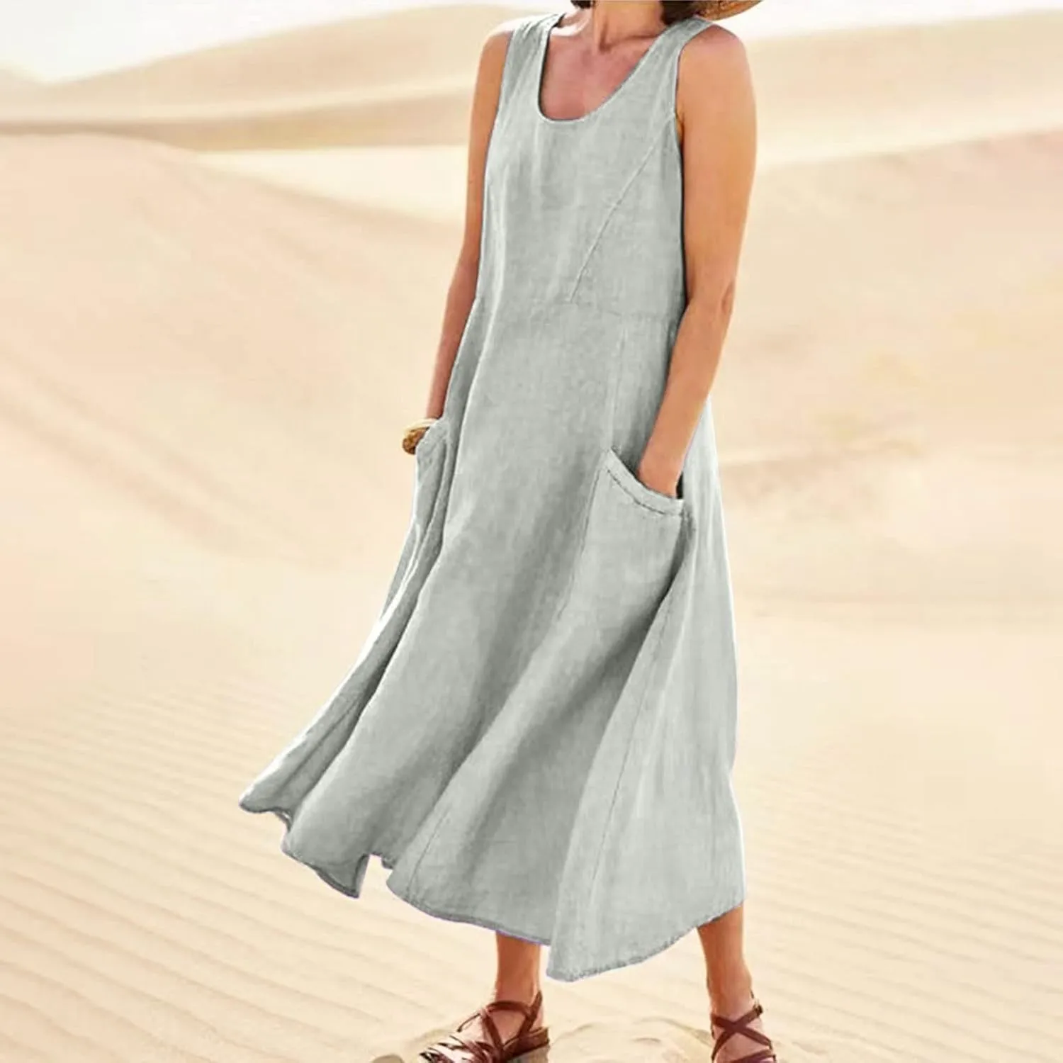 Summer Dresses for Women 2025 Women's Summer Casual Sleeveless Long Maxi Beach Dress Vestido De Lino Loose Cotton