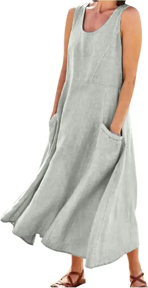 Summer Dresses for Women 2025 Women's Summer Casual Sleeveless Long Maxi Beach Dress Vestido De Lino Loose Cotton