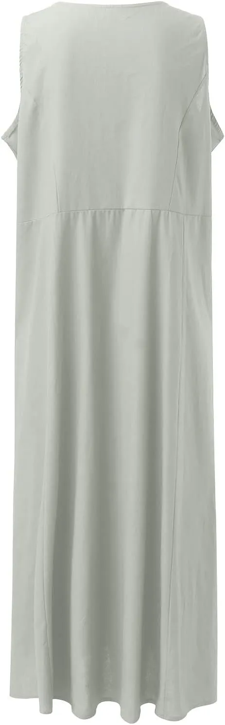 Summer Dresses for Women 2025 Women's Summer Casual Sleeveless Long Maxi Beach Dress Vestido De Lino Loose Cotton