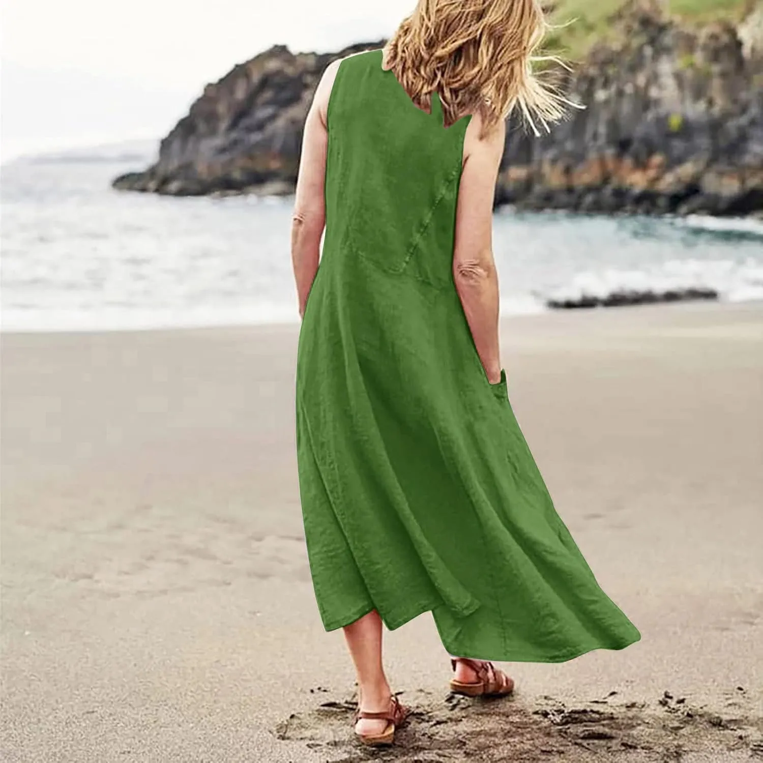 Summer Dresses for Women 2025 Women's Summer Casual Sleeveless Long Maxi Beach Dress Vestido De Lino Loose Cotton