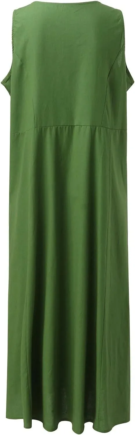 Summer Dresses for Women 2025 Women's Summer Casual Sleeveless Long Maxi Beach Dress Vestido De Lino Loose Cotton