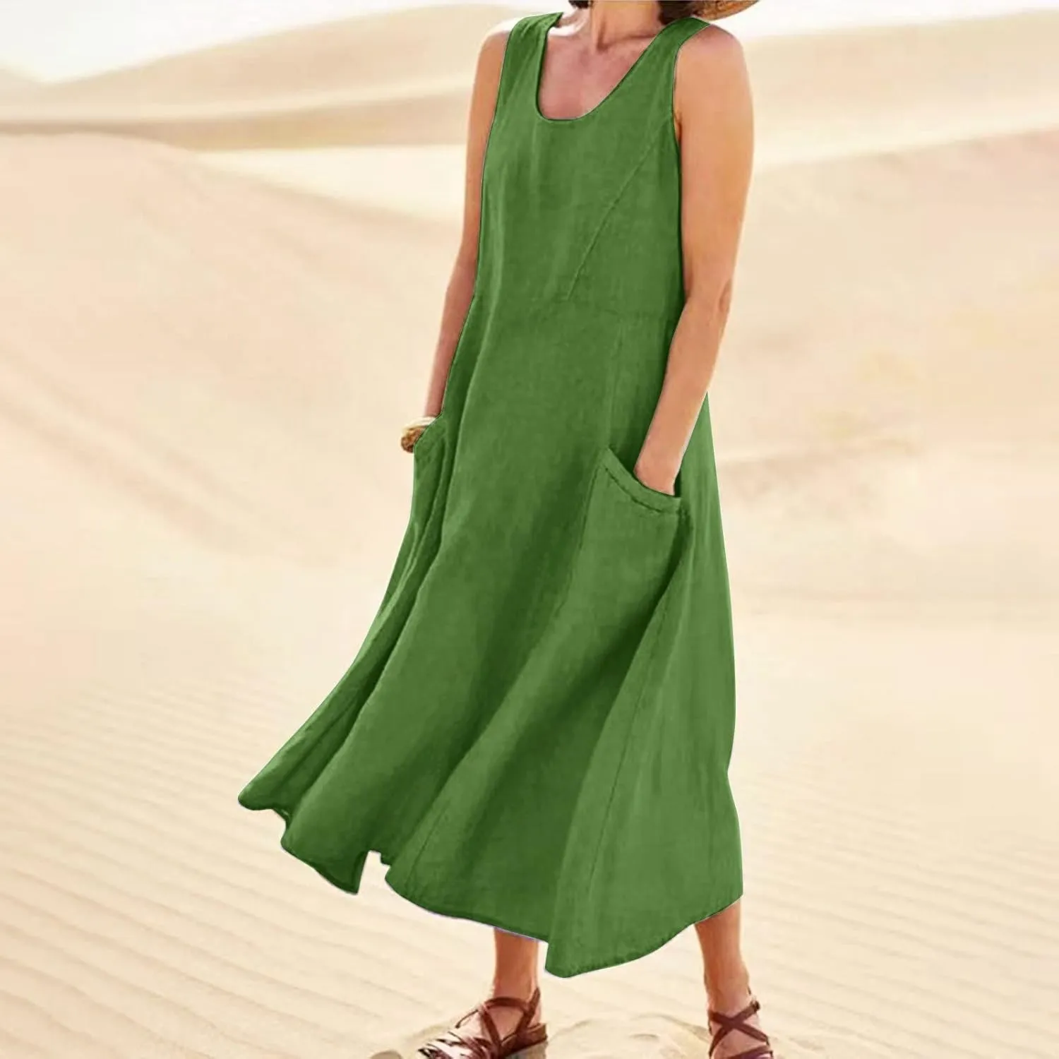 Summer Dresses for Women 2025 Women's Summer Casual Sleeveless Long Maxi Beach Dress Vestido De Lino Loose Cotton