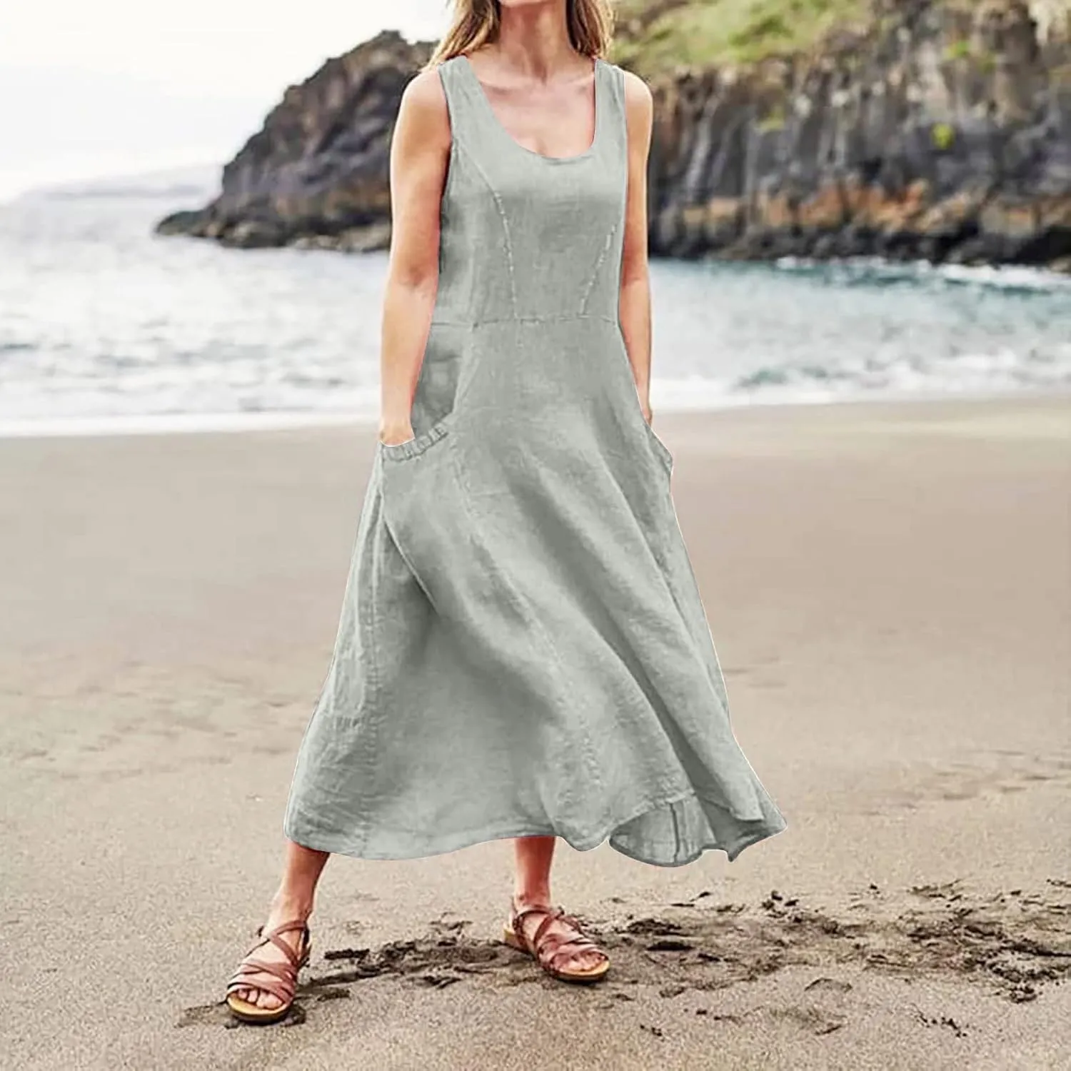 Summer Dresses for Women 2025 Women's Summer Casual Sleeveless Long Maxi Beach Dress Vestido De Lino Loose Cotton