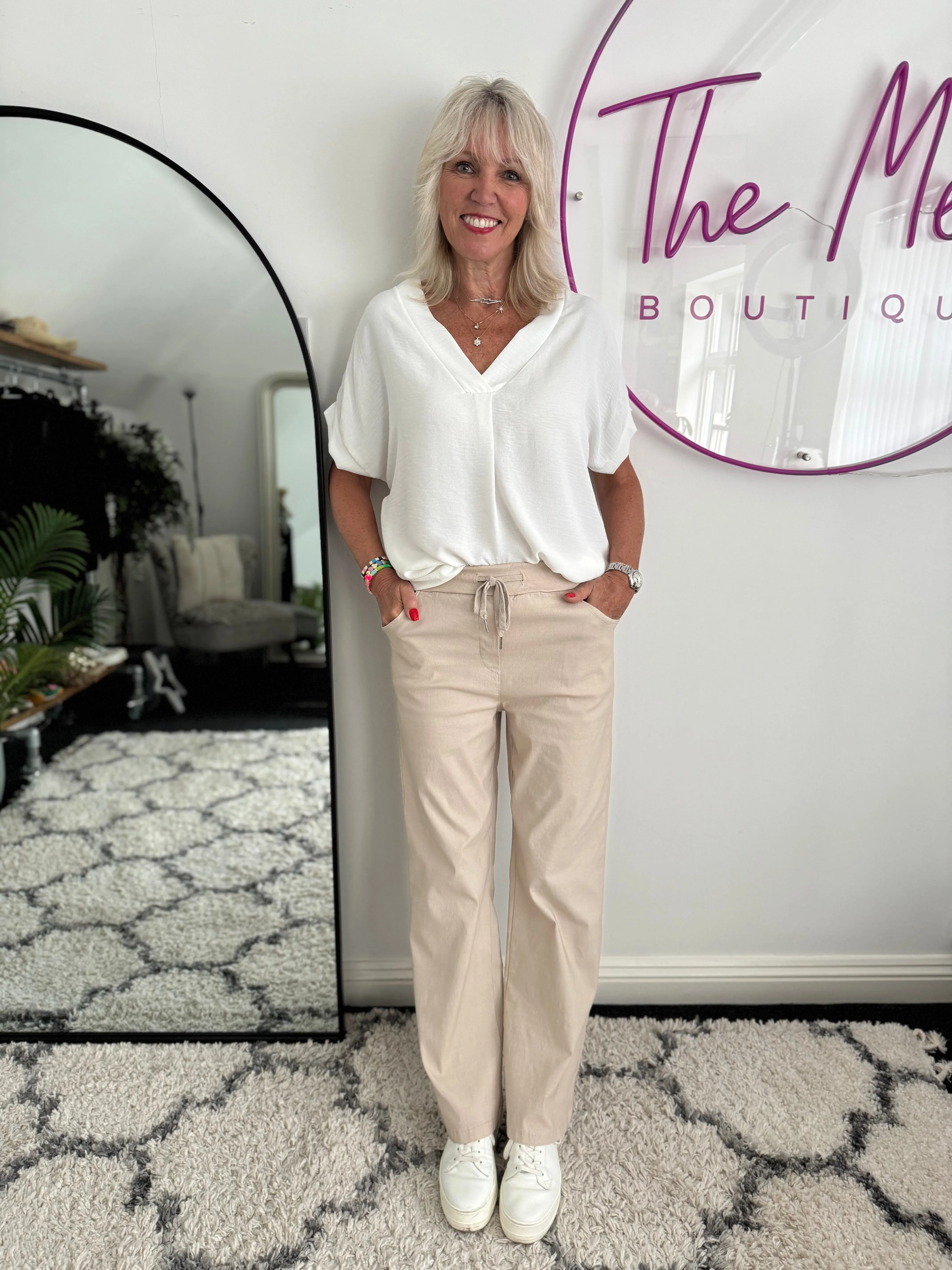 Super Stretch Straight Leg Trousers in Stone