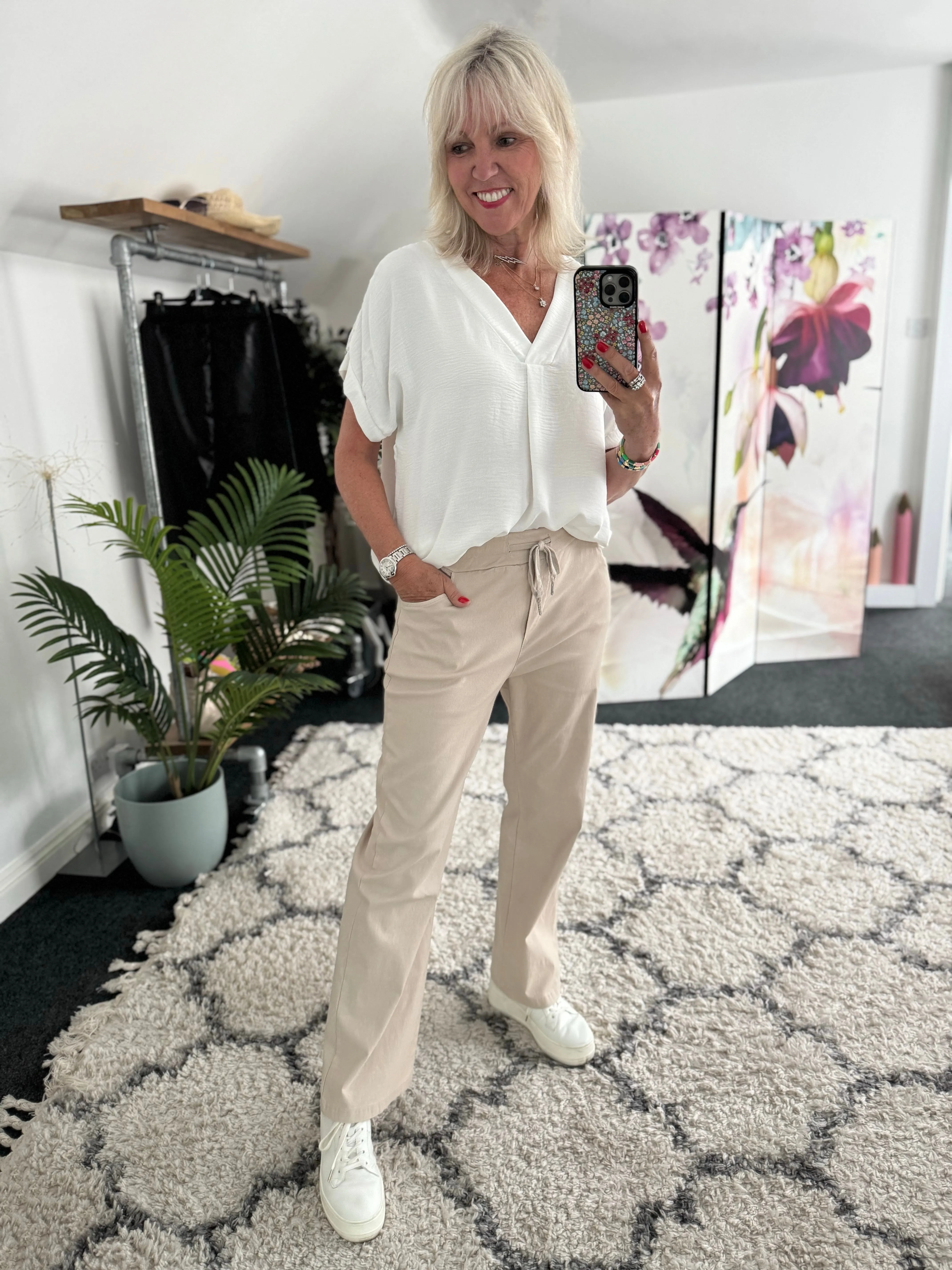 Super Stretch Straight Leg Trousers in Stone