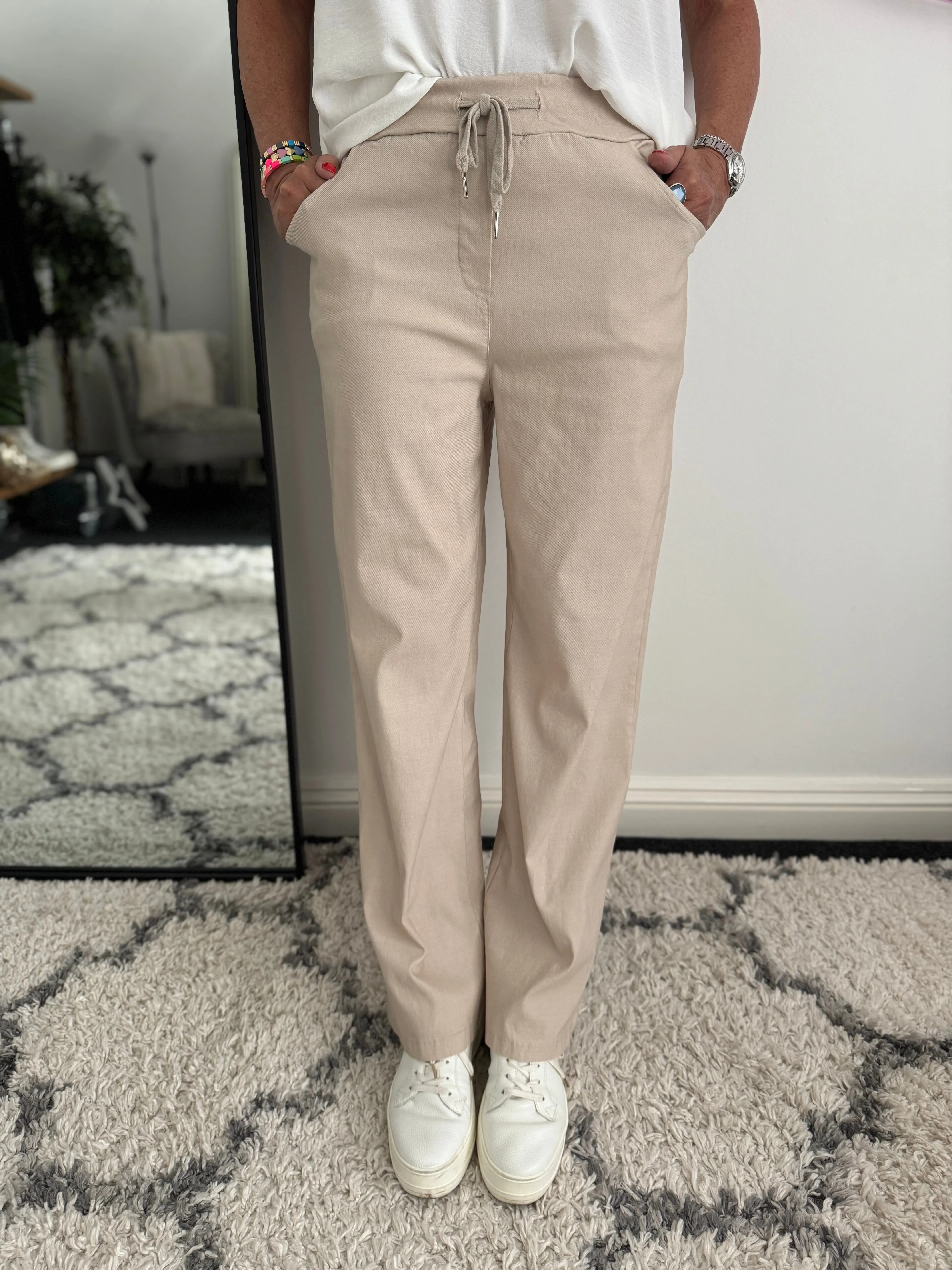 Super Stretch Straight Leg Trousers in Stone